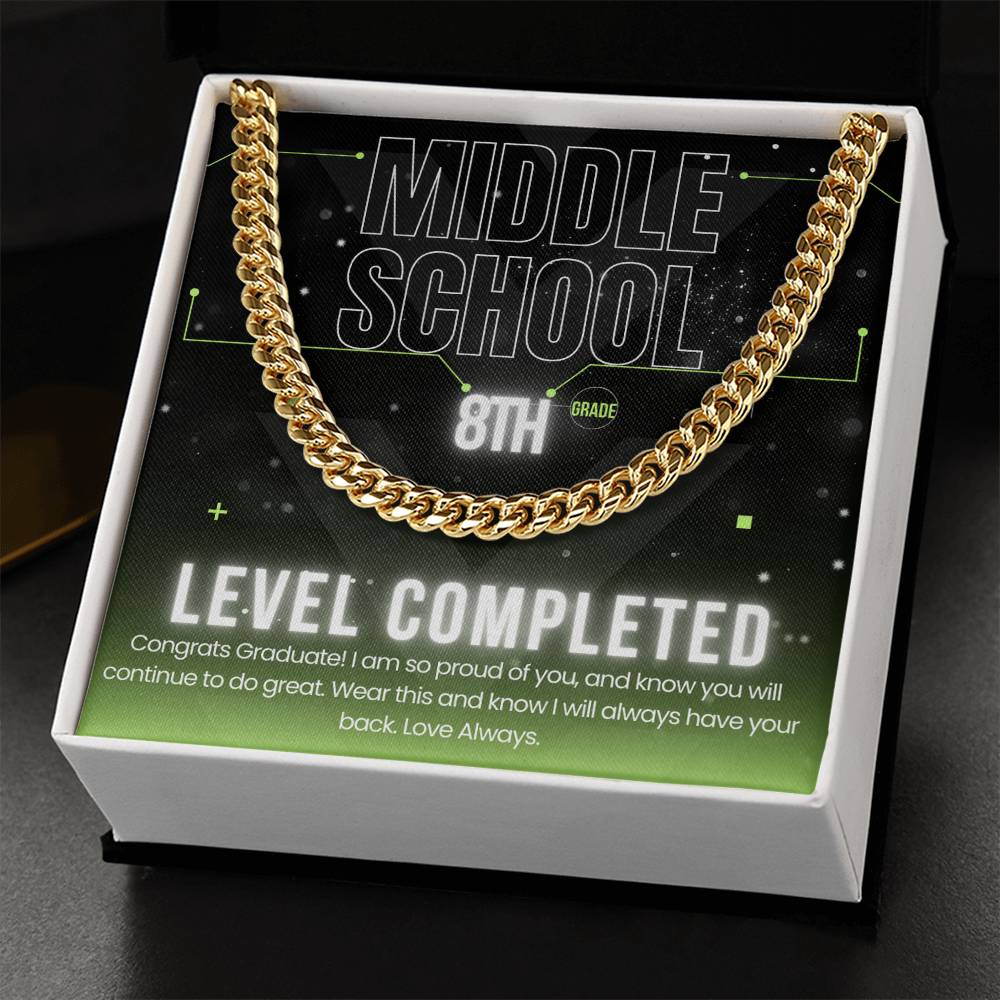 ***FLASH SALE***8th Grade Level Completed (Gamer Theme) - Middle School Graduation Chain Necklace for Boys