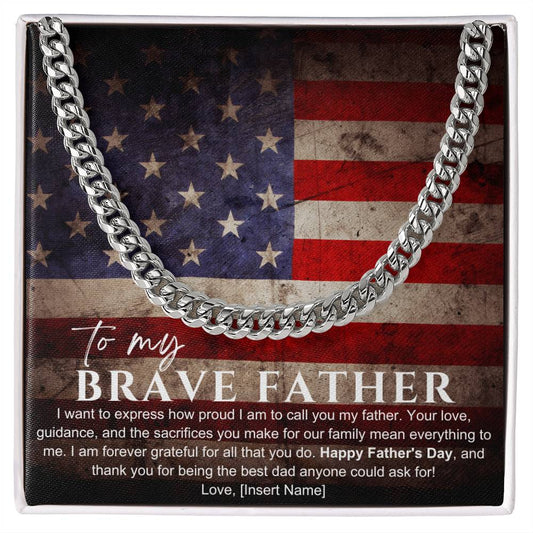 Military Father's Day Gift (American Flag) Custom Name - Patriotic Chain Necklace Gift for Dad
