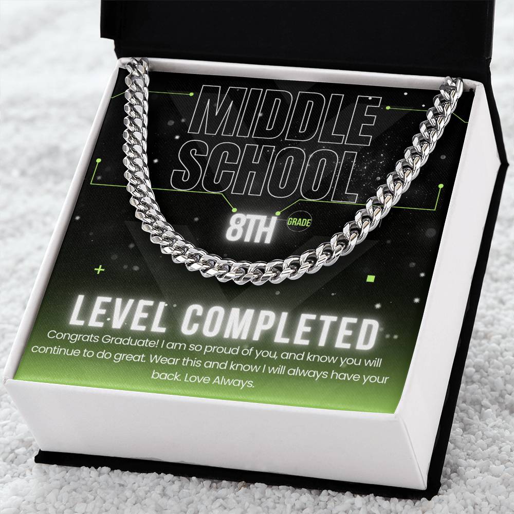 ***FLASH SALE***8th Grade Level Completed (Gamer Theme) - Middle School Graduation Chain Necklace for Boys