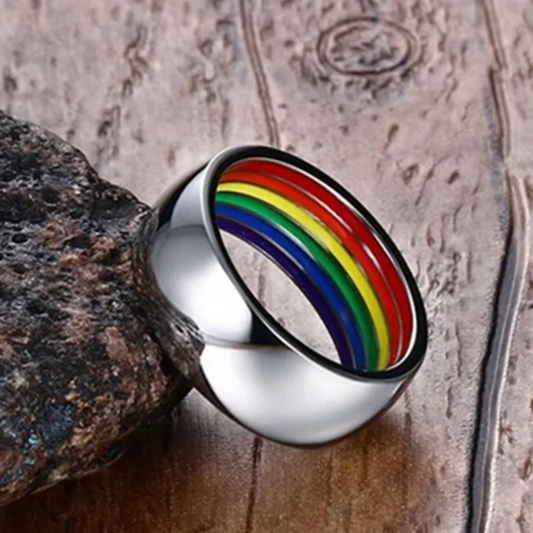 Titanium Steel Unisex Ring | Multicolor Rainbow Stripe Gay & Lesbian Pride